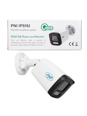 Câmera de videovigilância PNI IP515J POE, bullet 5MP, 2,8mm, para uso externo, áudio bidirecional, branco Descrição da imagem