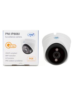 Câmera de videovigilância PNI IP808J, POE, 8MP, luz negra, lente de 2,8 mm, para uso externo, branca