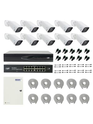 Pacote PNI House IP816 NVR com 10 câmeras PNI IP780 4MP, fonte, switch, cabos, plugues e divisores