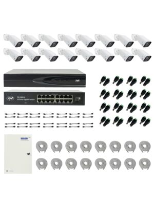 Pacote NVR PNI House IP816 com 16 câmeras PNI IP740 4MP, fonte, switch, cabos, plugues e divisores