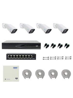 Pacote PNI House IP816 NVR com 4 câmeras PNI IP780 4K, fonte, switch, cabos, plugues e divisores