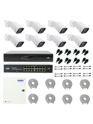 Pacote PNI House IP816 NVR com 8 câmeras PNI IP780 4K, fonte, switch, cabos, plugues e divisores