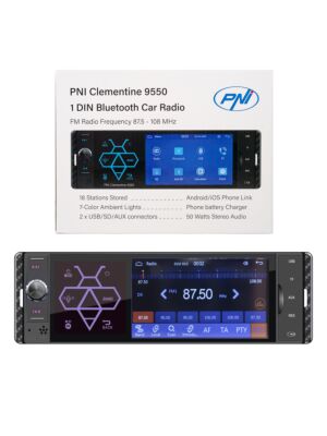 Carro MP5 player PNI Clementine 9550 1DIN display 4 polegadas 50Wx4, Bluetooth, rádio FM, Carplay