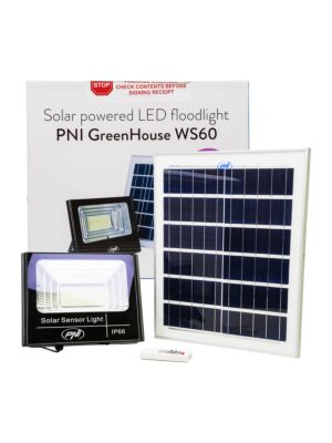Refletor LED 50W PNI GreenHouse WS60 com painel solar, bateria 12AH e sensor de movimento