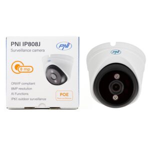 Câmera de videovigilância PNI IP808J, POE, 8MP, luz negra, lente de 2,8 mm, para uso externo, branca