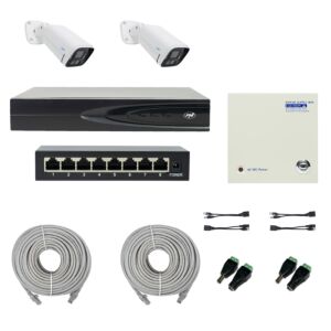 Pacote PNI House IP816 NVR com 2 câmeras PNI IP780 4K, fonte, switch, cabos, plugues e divisores