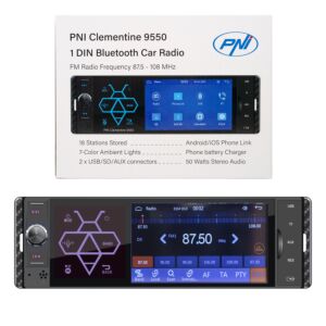 Carro MP5 player PNI Clementine 9550 1DIN display 4 polegadas 50Wx4, Bluetooth, rádio FM, Carplay